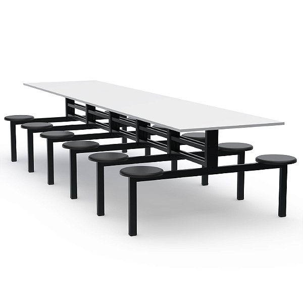Mesa Refeitório Assento Fixo – Tampo MDF – 12 Lugares Com Assentos Em PP - 83234 - Casa das Cadeiras Goiânia