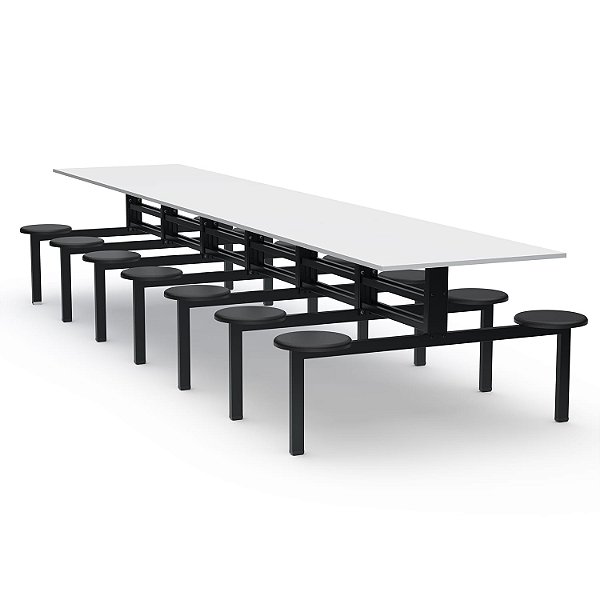 Mesa Refeitório Assento Fixo – Tampo MDF – 14 Lugares Com Assentos Em PP - 44903 - Casa das Cadeiras Goiânia