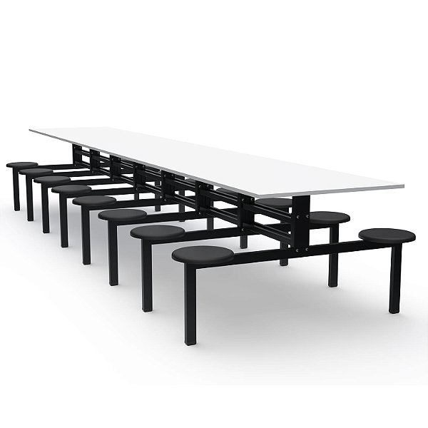 Mesa Refeitório Assento Fixo – Tampo MDF – 16 Lugares Com Assentos Em PP - 41446 - Casa das Cadeiras Goiânia