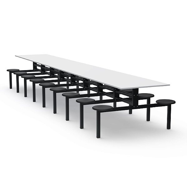 Mesa Refeitório Assento Fixo – Tampo MDF – 18 Lugares Com Assentos Em PP - 34189 - Casa das Cadeiras Goiânia