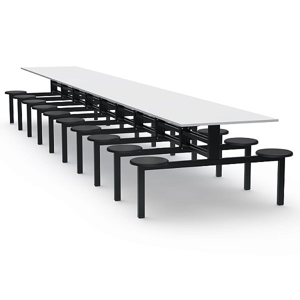 Mesa Refeitório Assento Fixo – Tampo MDF – 20 Lugares Com Assentos Em PP - 75131 - Casa das Cadeiras Goiânia
