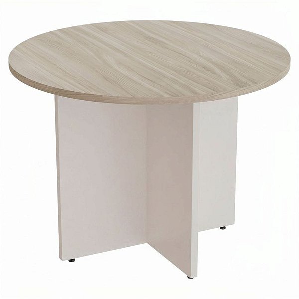 Mesa De Reunião Para Escritório Redonda Pé Painel Diâmetro 100 cm Linha Prima – Fresno/Branco - 81209 - Casa das Cadeiras Goiânia
