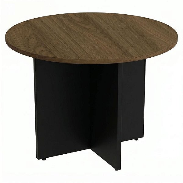Mesa De Reunião Para Escritório Redonda Pé Painel Diâmetro 100 cm Linha Prima – Nogal/Preto - 60199 - Casa das Cadeiras Goiânia