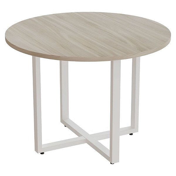 Mesa De Reunião Para Escritório Redonda Pé Quadro Diâmetro 100 cm Linha Prima – Fresno/Branco - 15069 - Casa das Cadeiras Goiânia