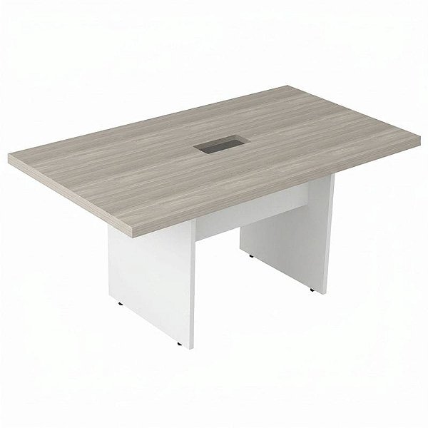 Mesa De Reunião Para Escritório Retangular Com 1 Caixa De Tomada Pé Painel 200X90 Linha Prima 40 – Fresno/Branco - 40031 - Casa das Cadeiras Goiânia