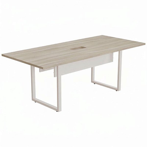 Mesa De Reunião Para Escritório Retangular Com 1 Caixa De Tomada Pé Quadro 250X100 Linha Prima 40 – Fresno/Branco - 13520 - Casa das Cadeiras Goiânia