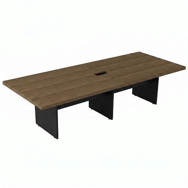 Mesa De Reunião Para Escritório Retangular Bipartida Pé Painel 300X120 Linha Prima 40 – Nogal/Preto - 21869 - Casa das Cadeiras Goiânia