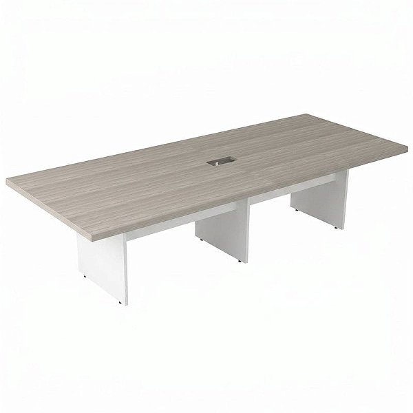 Mesa De Reunião Para Escritório Retangular Bipartida Pé Painel Com 1 Caixa De Tomada 300X120 Linha Prima 40 – Fresno/Branco - 67834 - Casa das Cadeiras Goiânia
