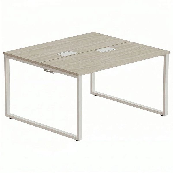 Plataforma Dupla Para Escritório Central Com Eletrificação E Pé Quadro 50X30H 120X120 Linha Prima – Fresno/Branco - 37869 - Casa das Cadeiras Goiânia