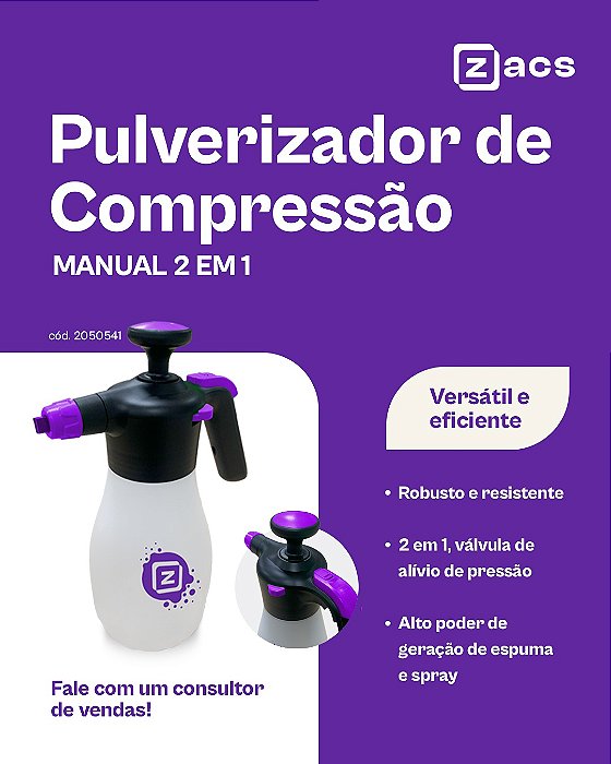 Pulverizador De Compressão Manual 2 Em 1 Zacs 1,8l Snow Foam