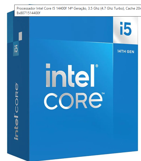Processador Intel Core I5 14400f 14ª Geração, 3.5 Ghz (4.7 Ghz Turbo), Cache 20mb, 10 Núcleos, 16 Threads, Lga1700, S/ Vídeo Integrado - Bx8071514400f