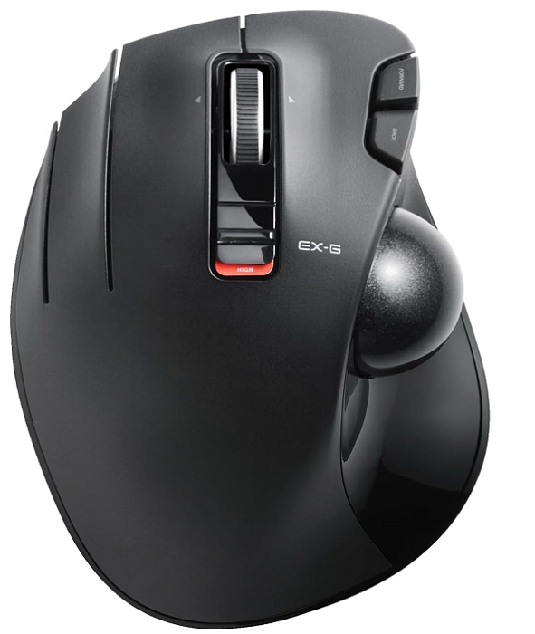 ELECOM EX-G Mouse trackball canhoto, sem fio USB de 2,4 GHz, ergonômico, controle de polegar, esfera de rolo de rastreamento, 6 botões programáveis, rolagem de inclinação