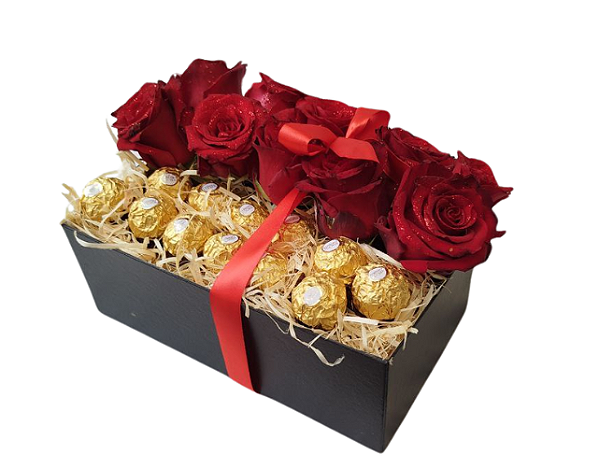 Caixa Com Ferrero e Rosas