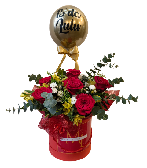 Box De 6 Rosas Vermelhas e Balão