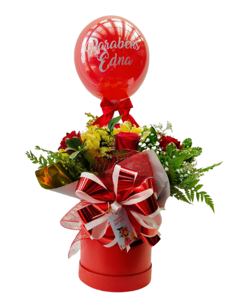 Box De 6 Rosas Vermelhas e Balão