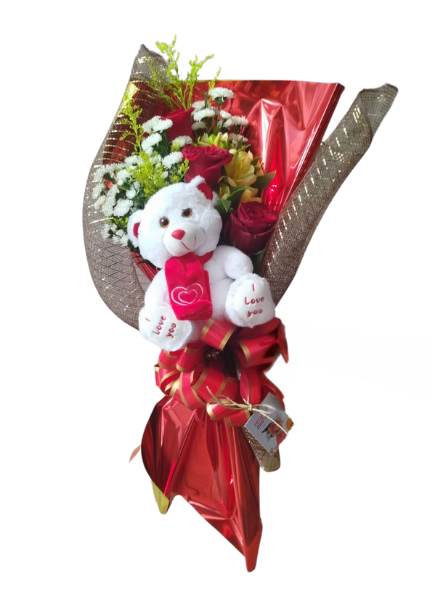Ramalhete De 3 Rosas Vermelhas Com Pelúcia