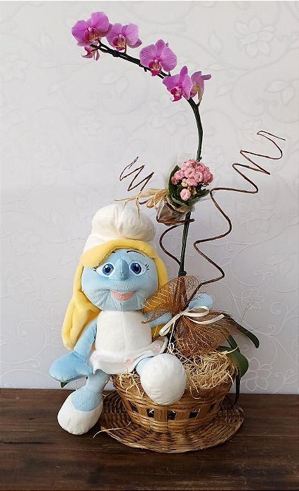 Orquídea com Pelúcia Smurfette