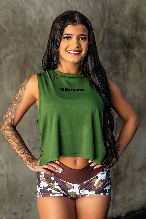 Cropped Iron Cross Verde Militar