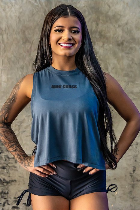 Cropped Iron Cross Cinza