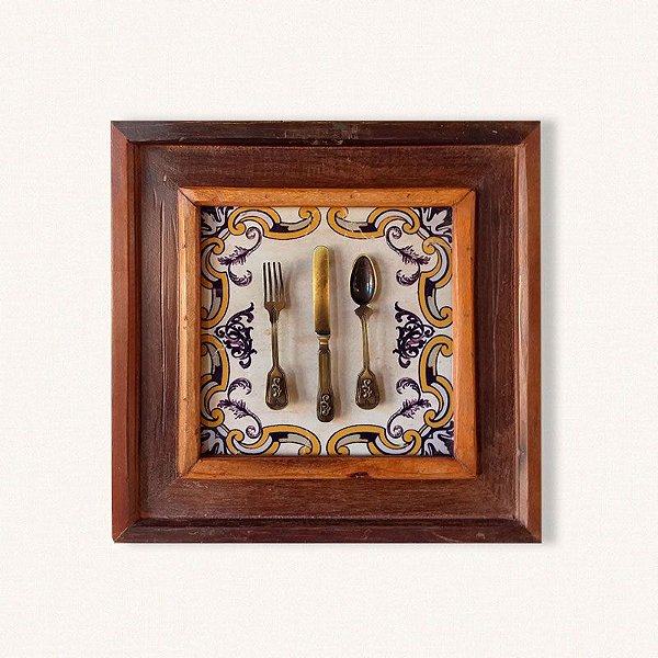 QUADRO AZULEJO TALHERES ANTIGOS