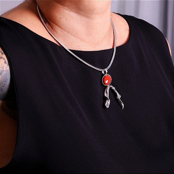 Pingente torcido aberto Jaspe vermelho