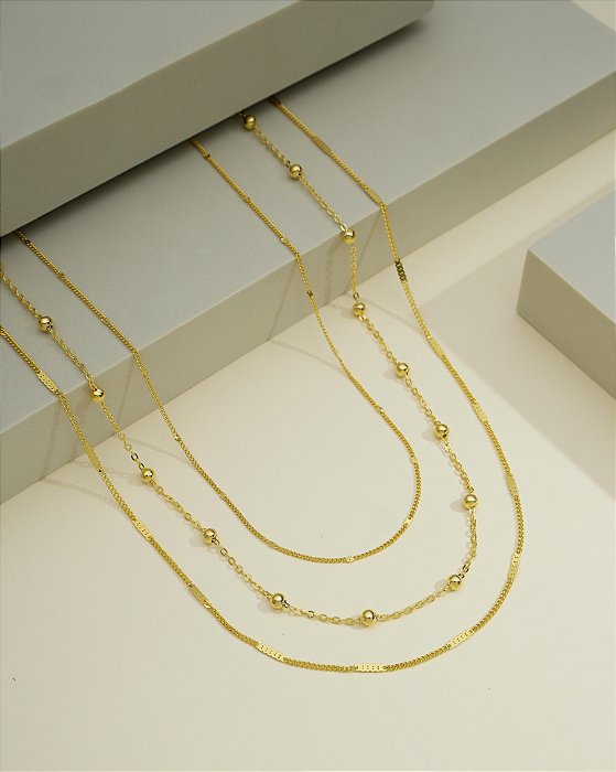 COLAR DOURADO DE MINI ELOS COM BOLINHAS | BANHO DE OURO 18K