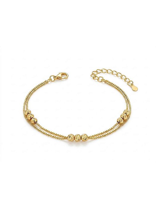 PULSEIRA DUPLA VENEZIANA COM BOLINHA DIAMANTADA | BANHADO A OURO