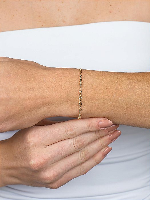 PULSEIRA DIAMANTADA COM BOLINHAS | BANHADO A OURO