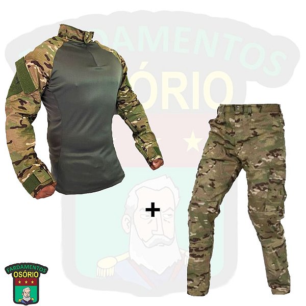 CONJUNTO OSÓRIO - COMBAT SHIRT E CALÇA - MULTICAM - Peito Verde
