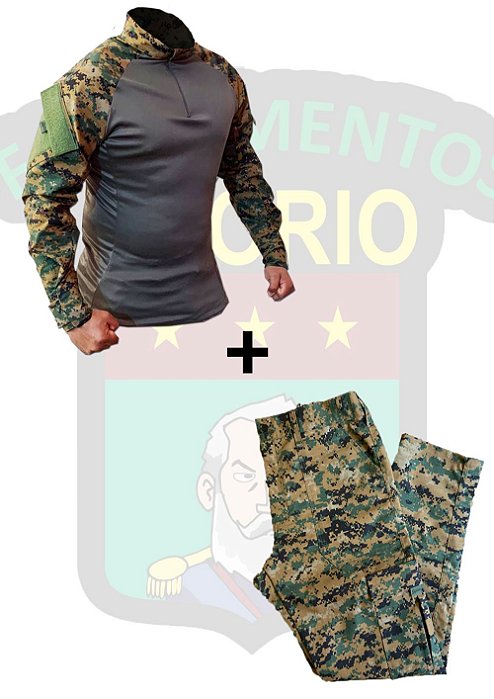 CONJUNTO OSÓRIO - COMBAT SHIRT E CALÇA - USMC - Peito Verde