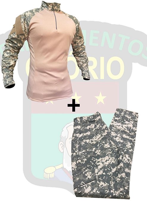 CONJUNTO OSÓRIO - COMBAT SHIRT E CALÇA - DIGITAL ACU - Peito Bege