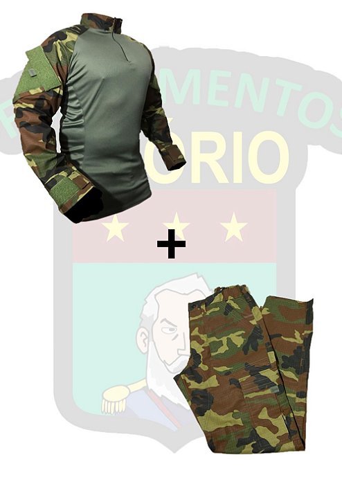 CONJUNTO OSÓRIO - COMBAT SHIRT E CALÇA - WOODLAND - Peito Verde