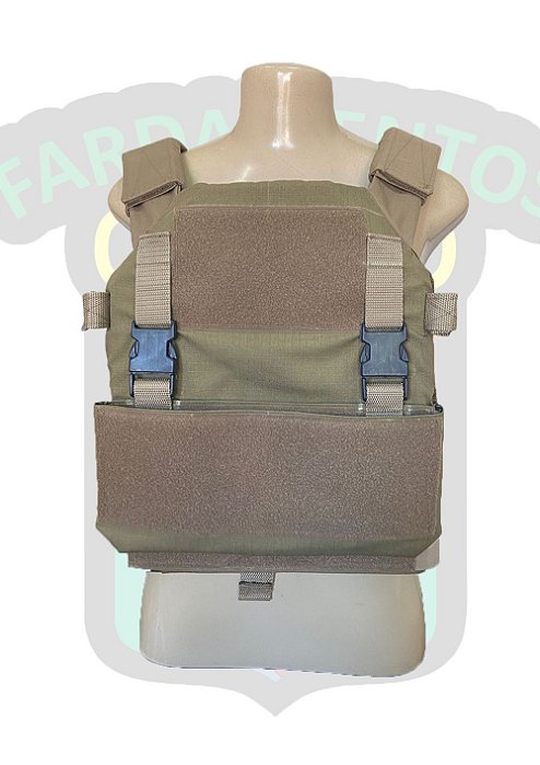 Capa de Colete MOD.1 Plate Carrier - Tan + 2 placas 20mm Airsoft + 9 porta carregador