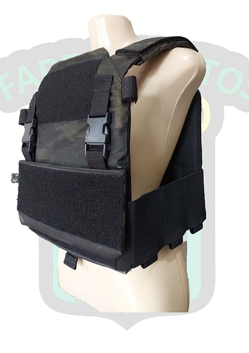 Capa de Colete MOD.1 Plate Carrier - Multicam Black + 2 placas 20mm Airsoft + 9 porta carregador