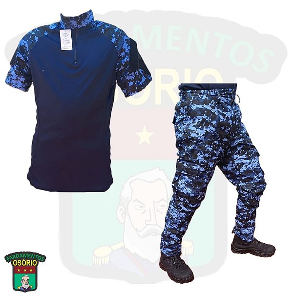 CONJUNTO OSÓRIO - COMBAT SHIRT MANGA CURTA E CALÇA – DIGITAL AZUL