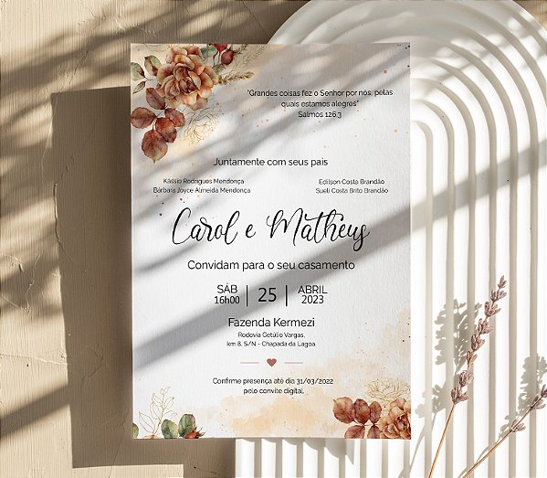 Convite de Casamento 02 - Floral e Aquarela em Terracota