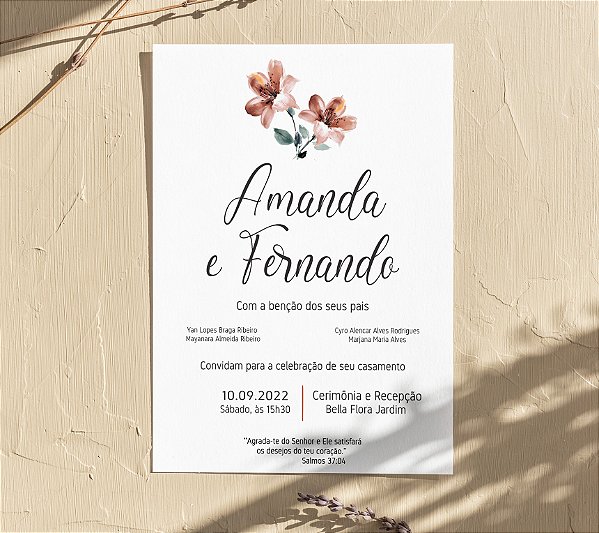Convite de Casamento 03 - Flores de Lírios Minimalistas em Terracota