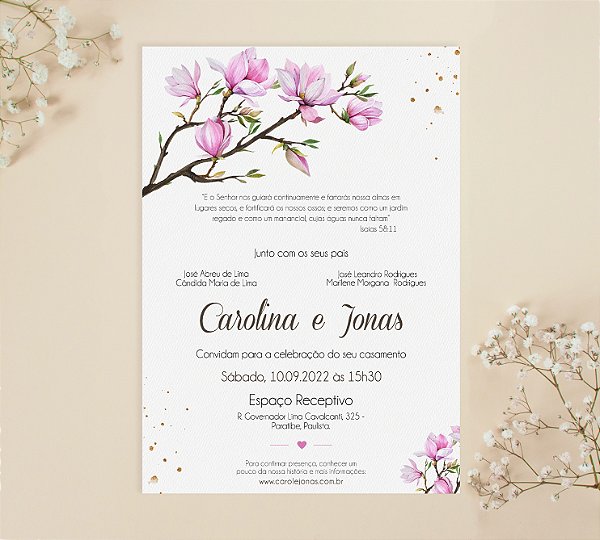Convite de Casamento 06 - Floral de Cerejeira