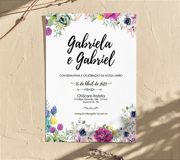 Convite de Casamento 12 - Folhagem Colorida com Suculentas