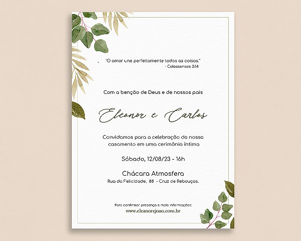 Convite de Casamento 14 - Folhagens
