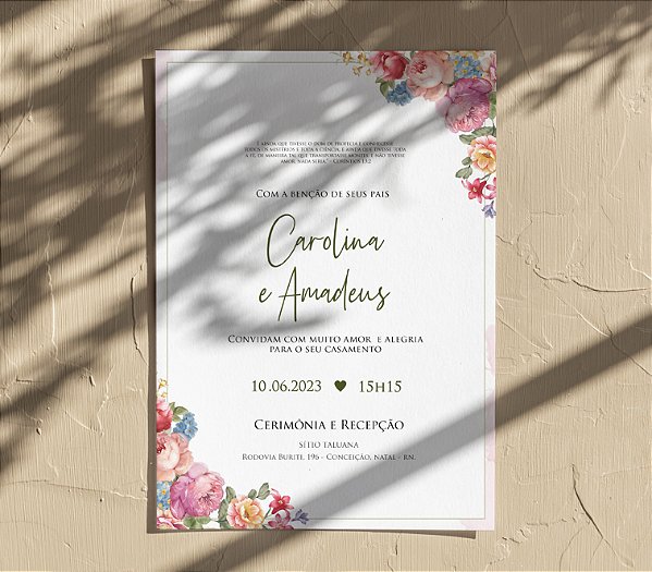Convite de Casamento 19 - Floral Colorido