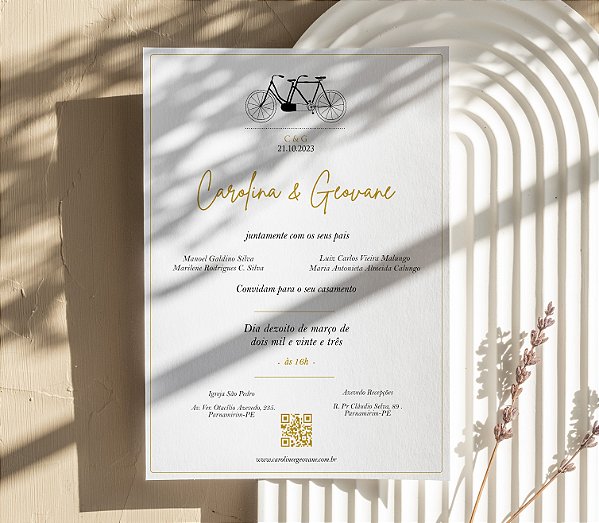 Convite de Casamento 20 - Minimalista | Monograma Bicicleta