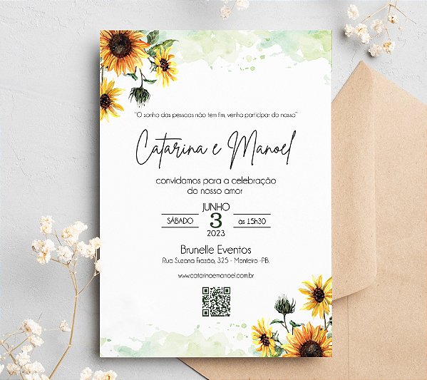 Convite de Casamento 26 - Flores de Girassol | Aquarela Verde