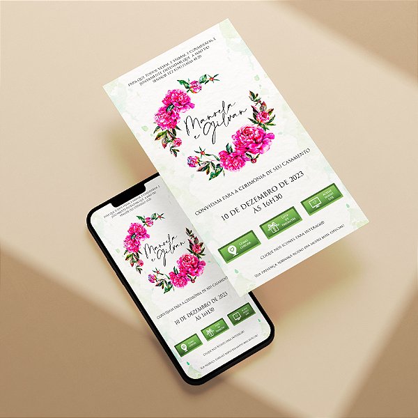 Convite Virtual Interativo 02 - Monograma Floral Rosa