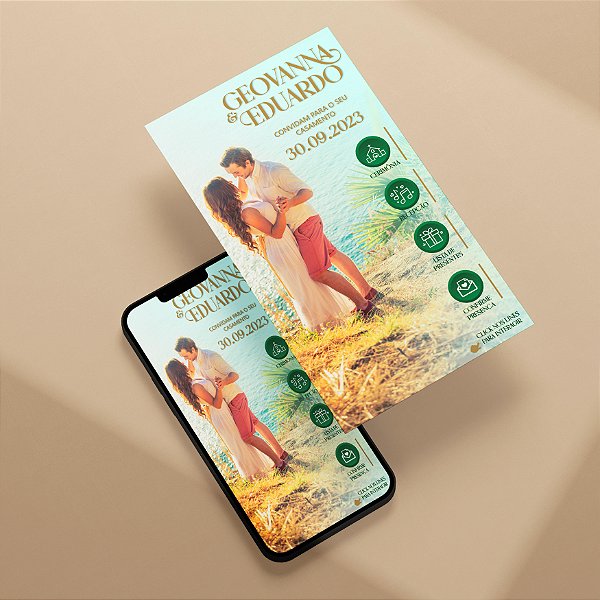 Convite Virtual Interativo 11 - Foto Tela Cheia e Detalhes Verde e Dourado