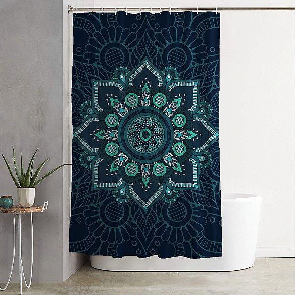 Cortina Para Box 1,40x1,80m Synth Mandala Azul Escura