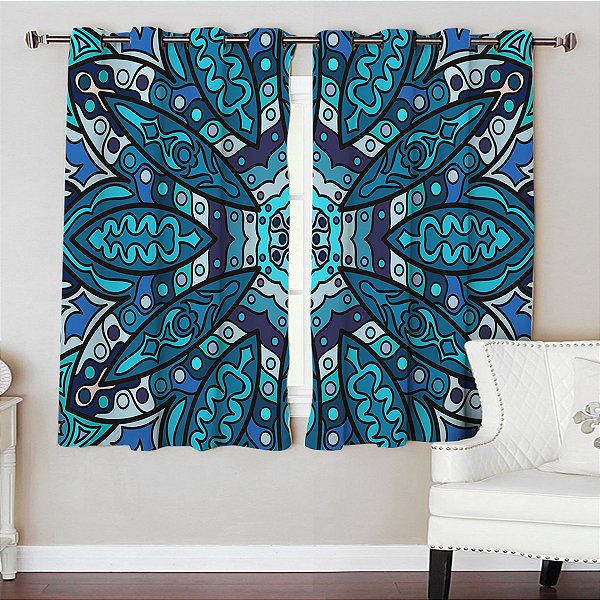 Cortina Synth 1,50x2,40cm Mandala Azul