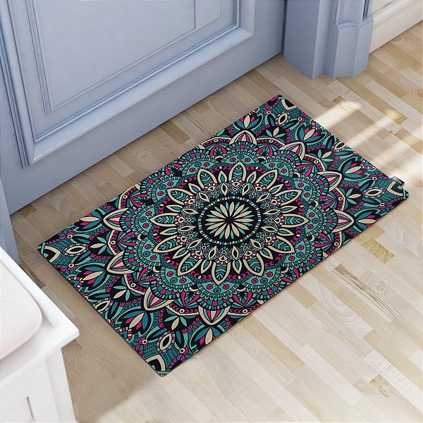 Tapete Decorativo 60x40cm Mandala Azul e Rosa