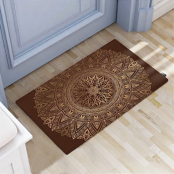 Tapete Decorativo 60x40cm Mandala Dourada e Marrom