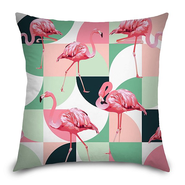 Capa de Almofada Synth Decor 45x45cm Flamingos 04